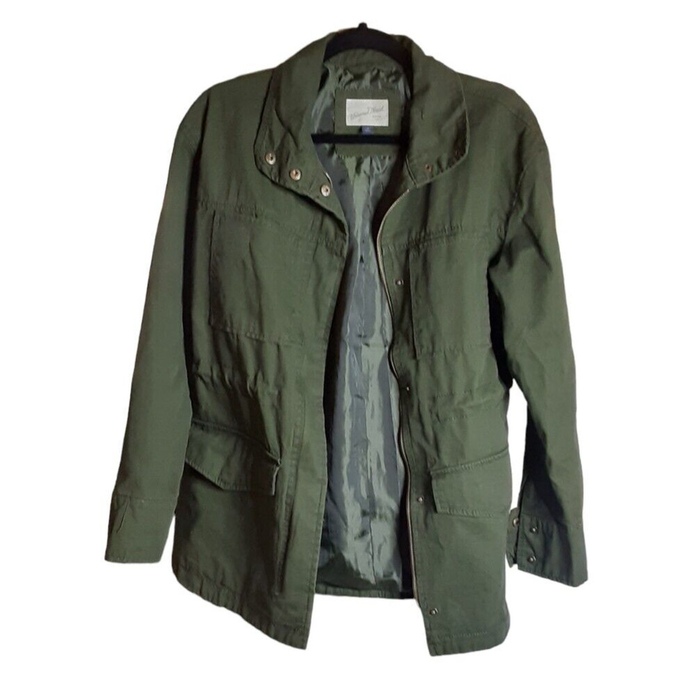 Womens Small Jacket Universal‎ Thread Olive Green Utility Coat Full Zip/Pockets - Picture 3 of 9